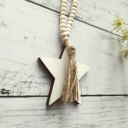 Beaded Wooden Hanging Star Decoration - The Home & Hearts Shop Rustic Shabby Wedding Gift Christmas Decor - thumbnail 2