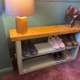 Hamdmade Solid Wood Chunky Shoe Rack/Bench, Wooden Rack, Rustic Storage, Rack - thumbnail 3