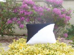 Cushion + Cover White Black Acrylic Wool - thumbnail 1