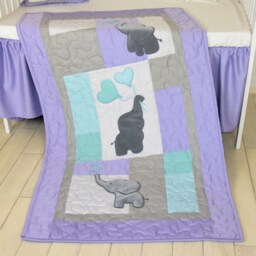 Baby Quilt, Elephant Blanket, Teal Purple Gray Crib Bedding, Safari Nursery - thumbnail 2