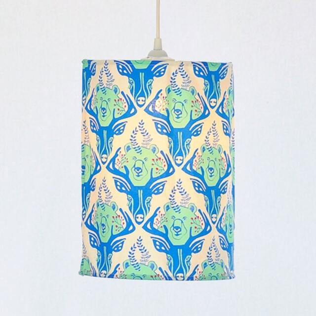 Canvas Cylinder Shape Lamp Shade, Illustration From Finnish Nature With Bears, Deers & Berries. Nordic Design Style For Home Decorating - image 1