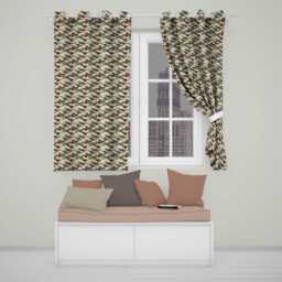 Dark Navy & Cream Japanese Waves Seamless Pattern Readymade Eyelet Ring Top Thermal 100% Blackout Curtains - thumbnail 1