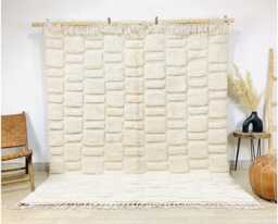 Moroccan Rug With Textured Block Pattern - Custom Beni Ourain Wool 3D Shag Carpet - thumbnail 1