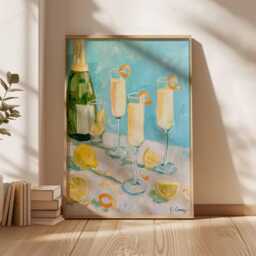 Mimosa Wall Art, Oil Painting, Champagne Brunch Print, Lemon Kitchen Decor Poster, Summer Cocktail Art, Bright Modern Wall - thumbnail 3