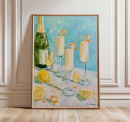 Mimosa Wall Art, Oil Painting, Champagne Brunch Print, Lemon Kitchen Decor Poster, Summer Cocktail Art, Bright Modern Wall - thumbnail 1