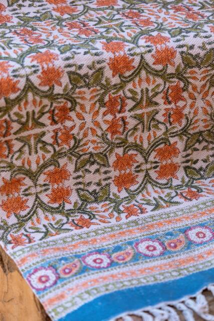 Block Printed Cotton Dhurrie Rug Turquoise Lotus Design - image 1