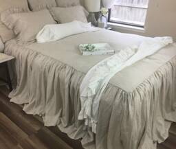 Natural Linen Bedspread, Bed Cover, Queen King Linen Ruffle Bedding, Shabby Chic Bedding - thumbnail 1