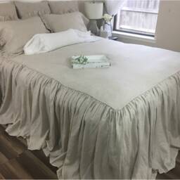 Natural Linen Bedspread, Bed Cover, Queen King Linen Ruffle Bedding, Shabby Chic Bedding - thumbnail 3