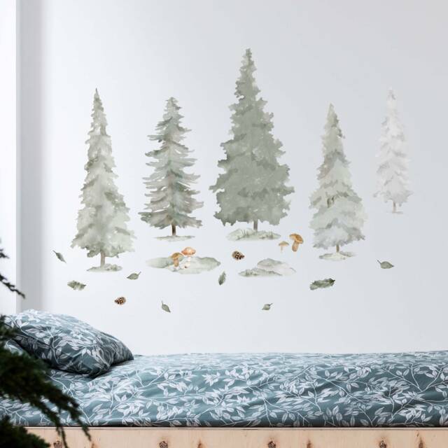 Small Nordic Forest Wall Decals, Plastic-Free Kids' Room Stickers - image 1