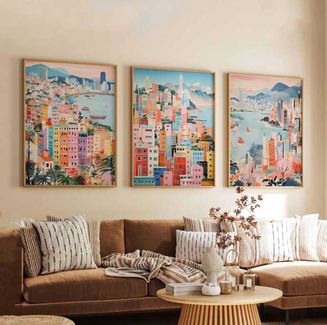 Set Of 3 Hong Kong Posters, Travel Prints, Wall Art Set, City Poster Decor - image 1