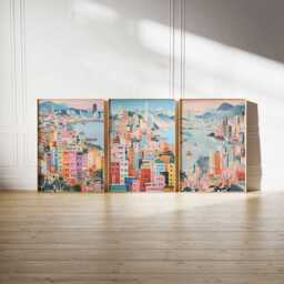 Set Of 3 Hong Kong Posters, Travel Prints, Wall Art Set, City Poster Decor - thumbnail 2