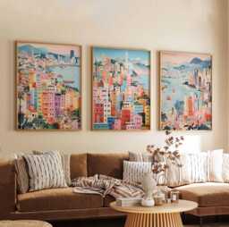 Set Of 3 Hong Kong Posters, Travel Prints, Wall Art Set, City Poster Decor
