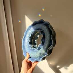 Blue Ceramic Flower Mirror, Wall Art, Boho Small Mirror For Bathroom Decor, Artistic Eclectic Funky Sculpture - thumbnail 2