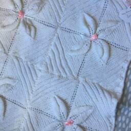Knitted Baby Pram Blanket White With Pink Rosebuds - thumbnail 3