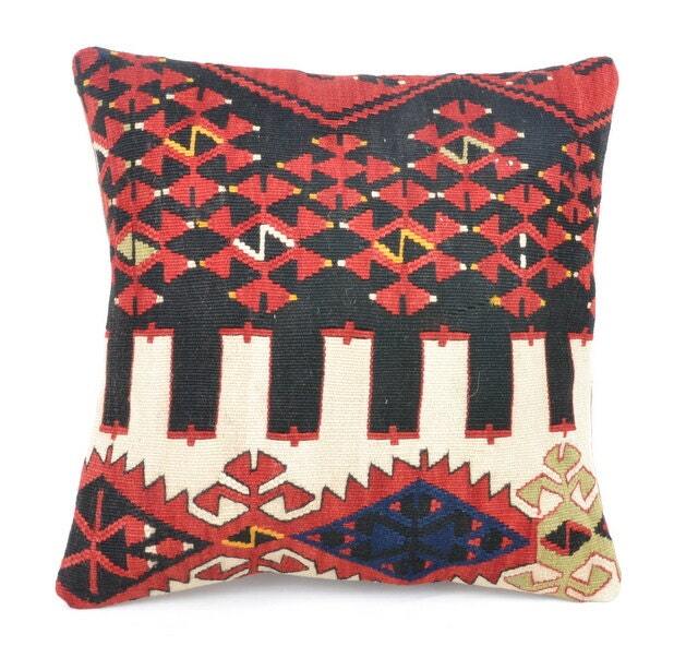 "Kilim Pillow, Wool Kilim Cousin From Anatolia, 40x40 cm, 16""x16" - image 1