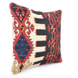 "Kilim Pillow, Wool Kilim Cousin From Anatolia, 40x40 cm, 16""x16" - thumbnail 2
