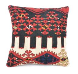 "Kilim Pillow, Wool Kilim Cousin From Anatolia, 40x40 cm, 16""x16" - thumbnail 1