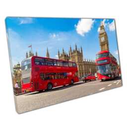 London Skyline Canvas Art Big Ben Westminster Bridge Red Buses Iconic UK Landmark Decor - thumbnail 1