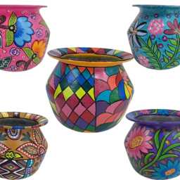 Hand Painted Aluminum Planter Pot - Colorful Decorative Vase Boho Home Decor Indian Handcrafted Flower Unique Gift - thumbnail 4