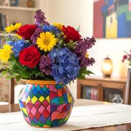 Hand Painted Aluminum Planter Pot - Colorful Decorative Vase Boho Home Decor Indian Handcrafted Flower Unique Gift - thumbnail 2