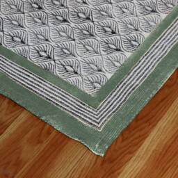 Green Block Print Cotton Runner Rug, Hand Woven Hallway - thumbnail 4