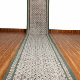 Green Block Print Cotton Runner Rug, Hand Woven Hallway - thumbnail 2