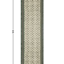 Green Block Print Cotton Runner Rug, Hand Woven Hallway - thumbnail 3