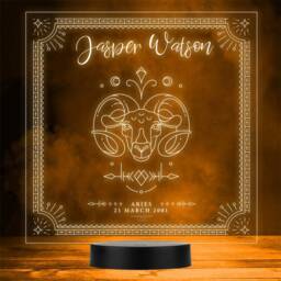 Zodiac Sign Aries Date Of Birth Personalised Gift Colour Change Led Night Light