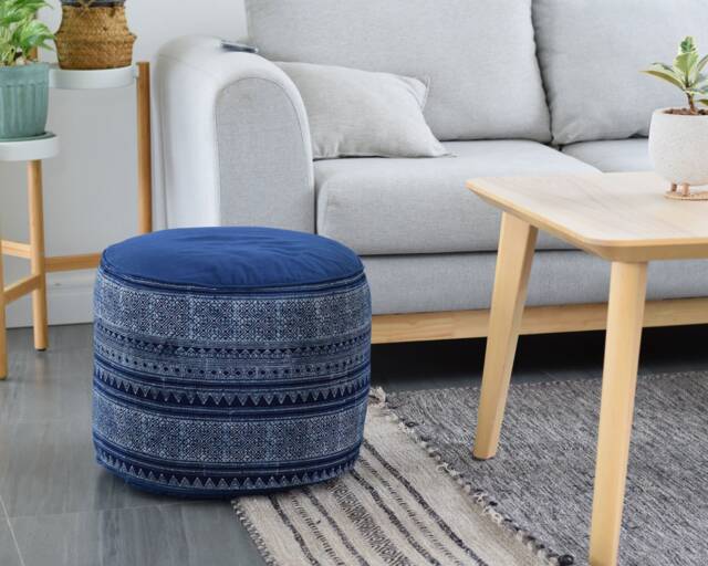 Handspun Hmong Indigo Ottoman Pouf Ethnic Tribal Pillow, 18x14 - image 1