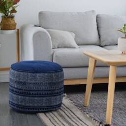 Handspun Hmong Indigo Ottoman Pouf Ethnic Tribal Pillow, 18x14 - thumbnail 3