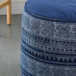 Handspun Hmong Indigo Ottoman Pouf Ethnic Tribal Pillow, 18x14 - thumbnail 2
