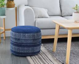Handspun Hmong Indigo Ottoman Pouf Ethnic Tribal Pillow, 18x14
