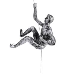Large Antique-Silver Colour Climbing Abseiling Man Right Arm Up Hanging On Wire Ornament Figure Climber Wall Statue Rock - thumbnail 3