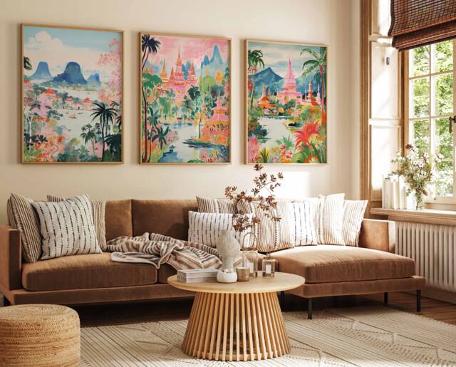 Set Of 3 Thailand Poster Set, Vintage Bangkok Floral Prints, Indigenous Art, Folk Art Poster, Tropical Wall Art, Print, A1/A2/A3/A4 - image 1