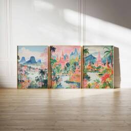 Set Of 3 Thailand Poster Set, Vintage Bangkok Floral Prints, Indigenous Art, Folk Art Poster, Tropical Wall Art, Print, A1/A2/A3/A4 - thumbnail 2