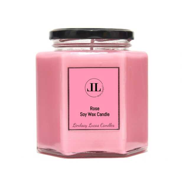 Floral Rose Scented Soy Wax Candle, Pink Candles Strong Smelling - image 1