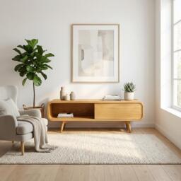 Small Tv Stand, Media Stand in Solid Oak With Soft Closing Doors, Vinyl Record Storage, Sideboard, Console Bookshelves, Cabinet
