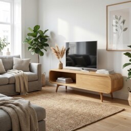 Small Tv Stand, Media Stand in Solid Oak With Soft Closing Doors, Vinyl Record Storage, Sideboard, Console Bookshelves, Cabinet - thumbnail 3