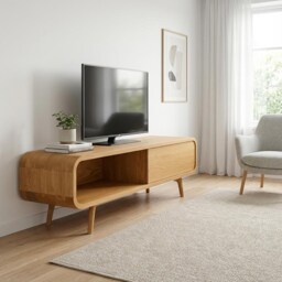 Small Tv Stand, Media Stand in Solid Oak With Soft Closing Doors, Vinyl Record Storage, Sideboard, Console Bookshelves, Cabinet - thumbnail 2