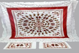 Indian Traditional Handmade Gujrati Embroidery Bedsheet With 2 Pillow Cover, Handmade Bed Sheet & Pillowcases Unique Hand Applique Design - thumbnail 1