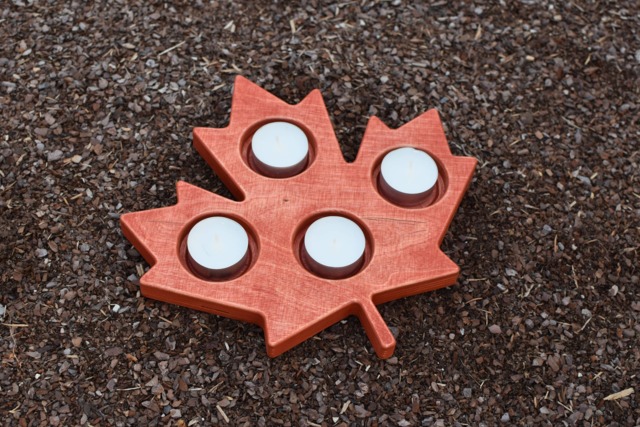 Advent Wood Candle Holder in Shape Of Canada Maple Leaf Patriotic Home Decor Rustic Tea Light Candleholder, Wedding Table Fall - image 1