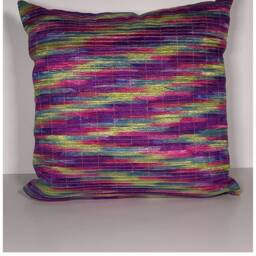"Ikat Pillow, Primavera Colorway, Appliqued Ribbon, 16""x16" - thumbnail 2