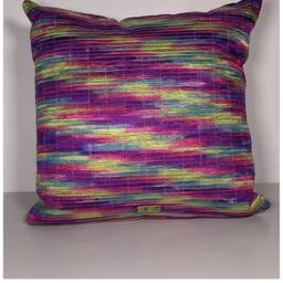 "Ikat Pillow, Primavera Colorway, Appliqued Ribbon, 16""x16" - thumbnail 3