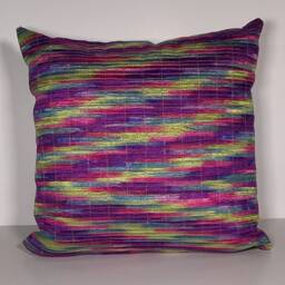 "Ikat Pillow, Primavera Colorway, Appliqued Ribbon, 16""x16" - thumbnail 1