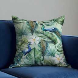Tropical Peacock Cushion Cover, Exotic Botanical Throw Pillow Case, Jungle Leaf Floral Sofa Cushion, Luxury Home Decor - thumbnail 2