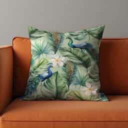 Tropical Peacock Cushion Cover, Exotic Botanical Throw Pillow Case, Jungle Leaf Floral Sofa Cushion, Luxury Home Decor - thumbnail 4