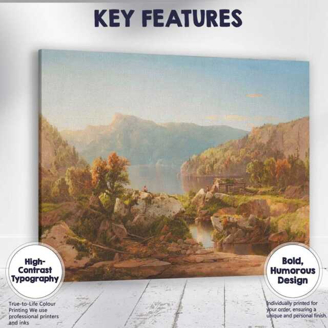 Sunlit Mountain Lake Valley Rustic Cabin Landscape Canvas Wall Art Print Decor Picture Ready To Hang - image 1