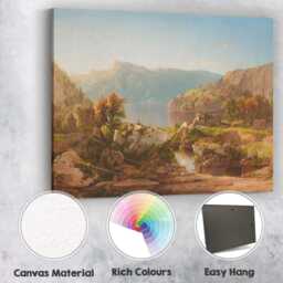 Sunlit Mountain Lake Valley Rustic Cabin Landscape Canvas Wall Art Print Decor Picture Ready To Hang - thumbnail 2