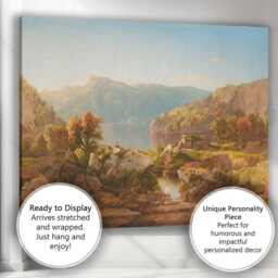 Sunlit Mountain Lake Valley Rustic Cabin Landscape Canvas Wall Art Print Decor Picture Ready To Hang - thumbnail 3