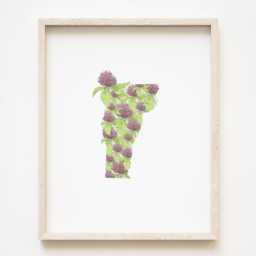 Vermont State Flower Map Watercolor Red Clover - Art Print Wall Graduation Wedding Realtor Moving Gift New England Floral - thumbnail 1